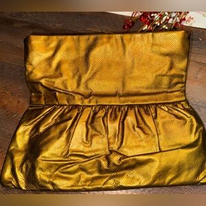 Vintage 80s Clemente Gold Shimmer Snakeskin Clutch EUC Purse Bag
